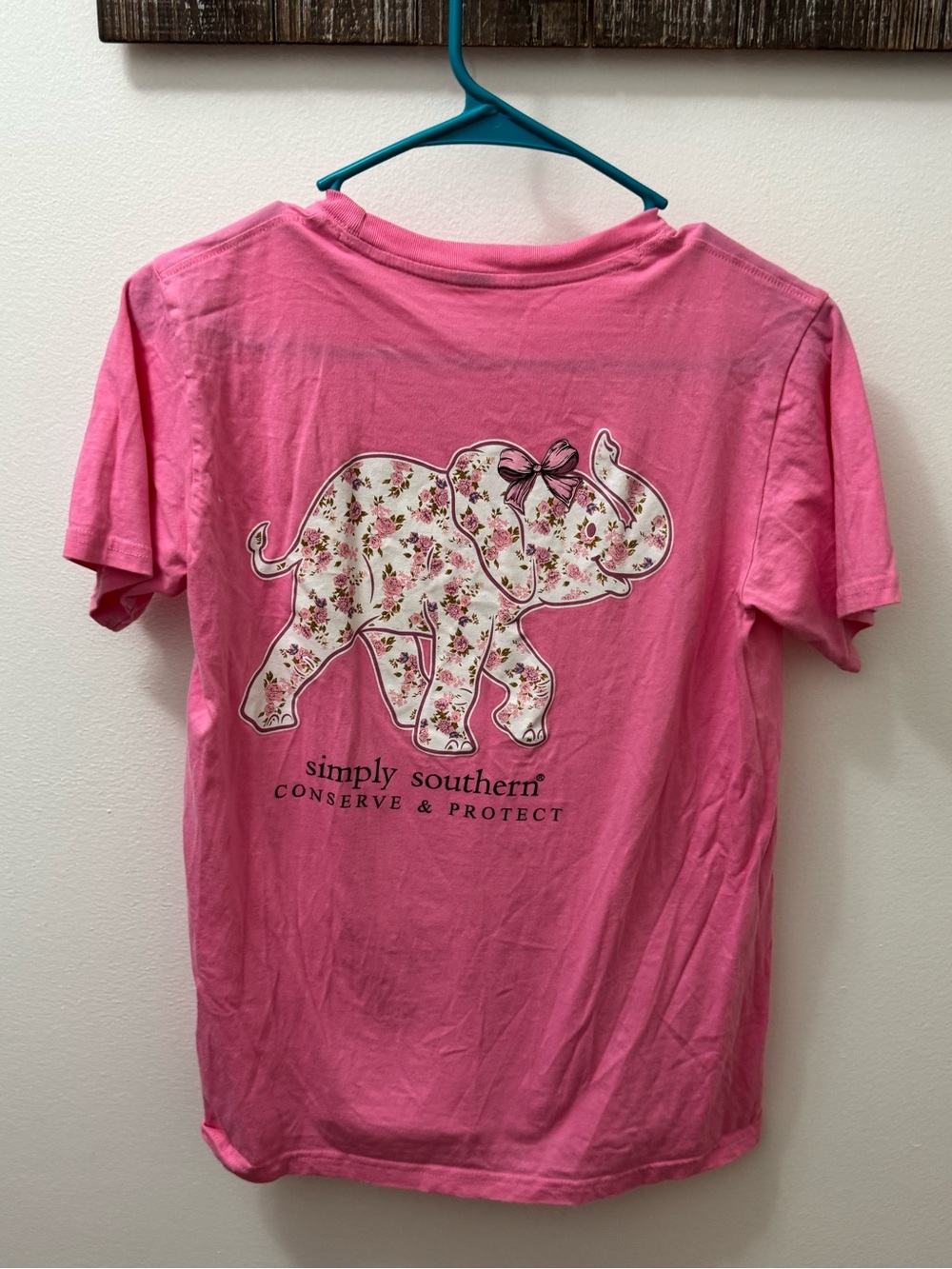 Simply Southern Pink Tee with Floral Elephant Graphic